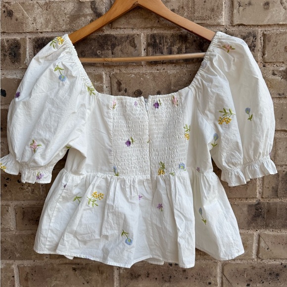 English Factory Ladies White Floral Embroidery Peplum Crop Top, Size XS - Picture 5 of 11